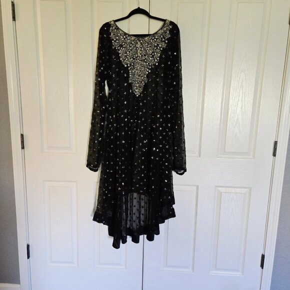 Embroidered Salwar Kameez Dupatta Scarf Black Silver Chiffon Party Wear Dress - Picture 1 of 14